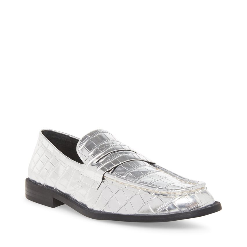 Silver Steve Madden Goodman Crocodile Women's Loafers | PH 9036MKS